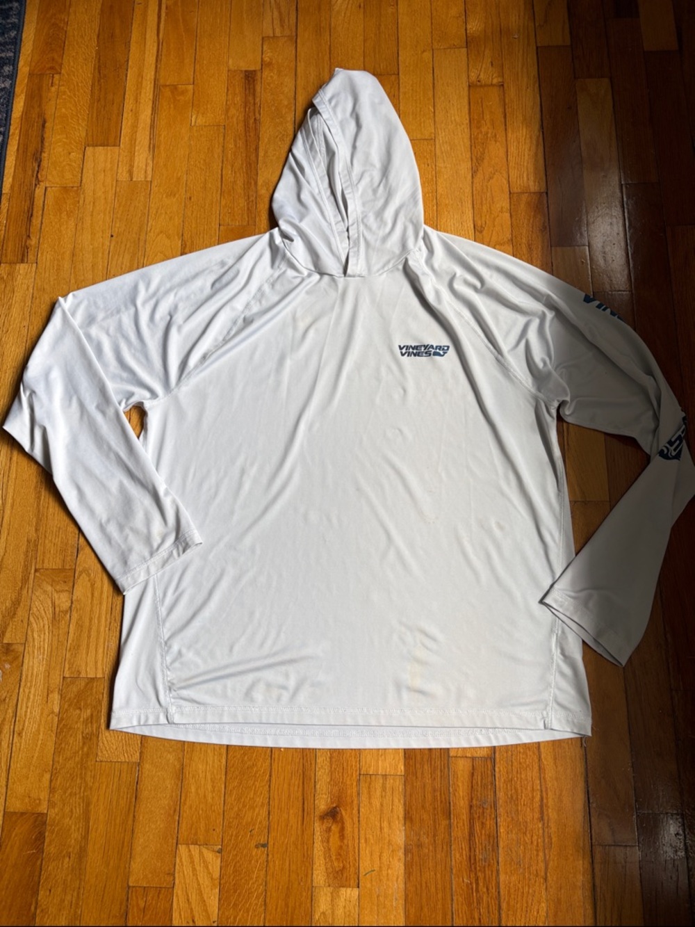 Vintage Vineyard Vines White Long Sleeve Hooded Performance Top - Fair Cond, XL